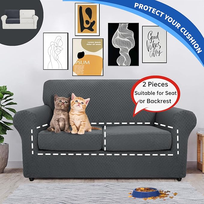 YEMYHOM Stretch Individual Cushion Covers Large Sofa Seat Cushion Slipcovers Soft Couch Cover Replacement Large Checkered Furniture Protector with Elastic Bottom (2 Pcs XL Cushion Covers, Dark Gray)