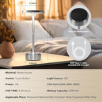 Rechargeable Cordless LED Table Lamps Touch Sensor Light, 3-Levels Portable Dimming Wireless Battery Operated Lamp，Nightstand Lamp/Night Light/Restaurant Table/Outdoor/Coffee/Bar (Silver)