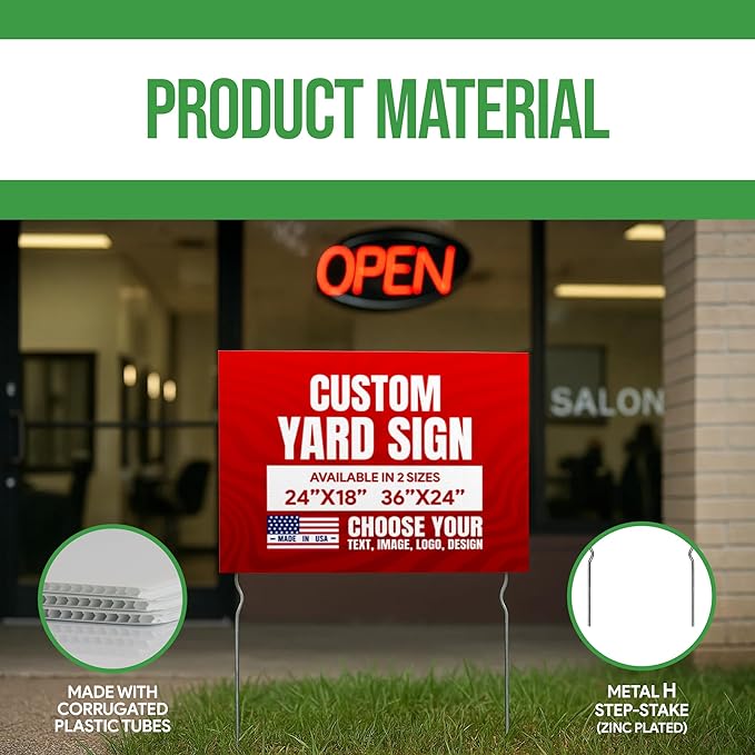 Custom Yard Signs with 2 Metal Stakes by BCB Print | Personalized Lawn Signs for Business, Events & Campaigns | Double Sided HD Outdoor Signage | Express Dispatch & Ship | Made in USA | 24×18 & 24×36