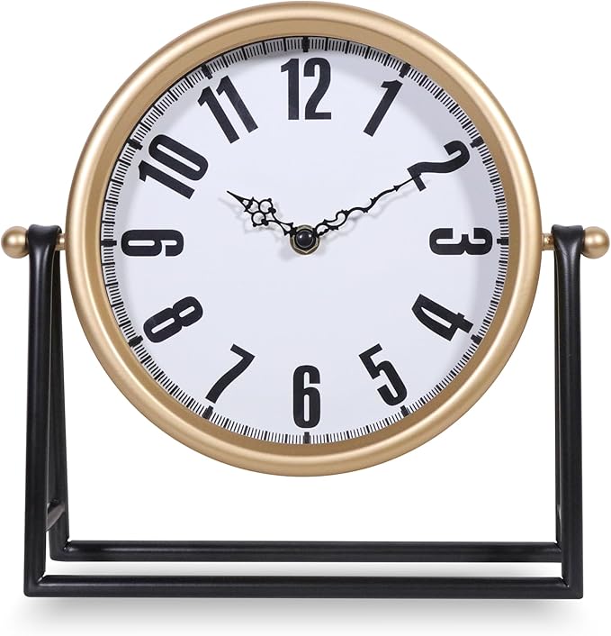 Modern Golden Table Clock on Stand, Vintage Decorative Desk and Shelf Clock, Mantel Clock Farmhouse Clocks, Home Décor for Living Room, Bedroom, Bedside, Desk, Gift Clocks (Gold)
