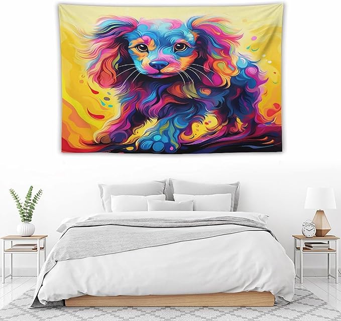 VUMIVI Colorful Cute Dog Tapestry Rainbow-Hued Oil Painting Pet-Themed Abstract Art Print Tapestry Wall Hanging for Living Room Bedroom Dorm Classroom Aesthetic Decor W60xL40in