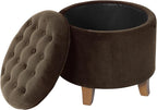 Homepop Home Decor | Upholstered Round Velvet Tufted Foot Rest Ottoman | Ottoman with Storage for Living Room & Bedroom | Decorative Home Furniture, Brown Velvet