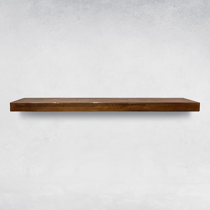 URBANDI, Rustic Floating Shelves, Set of 2, Hidden Bracket, Solid Wood, Heavy Duty, Wall Mounted Shelves, (Provincial, 36Wx8D)