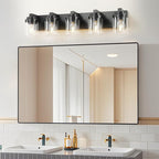 5-Light Bathroom Vanity Light Bathroom Light Fixtures Over Mirror, 31" Black Vanity Lights with Glass Shade, Modern Wall Sconce for Cabinet Porch Bedroom, Hallway E26