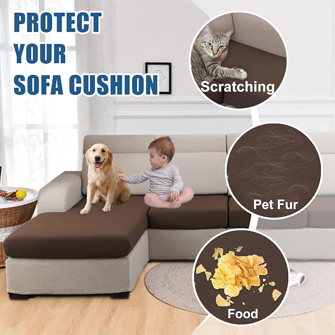 Waterproof Patio Stretch Couch Cushion Covers, Outdoor Cushion Cover Replacement Sectional Sofa Protector, Furniture Slipcovers for Pets, Washable(Chocolate, Chaise Cover)
