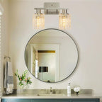 2 Light Brushed Nickel Bathroom Vanity Light Over Mirror, Modern Vanity Lighting with Crystal Glass Shade, Wall Mount Bathroom Light Fixtures, E26 Base