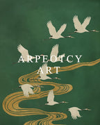 ARPEOTCY Vintage Gold Framed Wall Art Decor, 13x16 Inch Elegant Crane and Golden Stream Canvas Print, Oriental Bird Painting for Living Room Bedroom Office