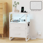 LED Nightstand, White Night Stand with Charger Station, Bed Side Table with Storage, Bedside Table with Drawers & Hooks, End Table with USB Ports & Outlets, Night Table for Living Room, Dorm