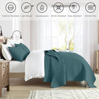 HORIMOTE HOME Quilt Queen Size Teal Blue, Lightweight Quilts for Summer Ultra-Soft Microfiber Modern Style Quilted Clouds Pattern Bedspread Quit Set 3 Pieces(1 Quilt and 2 Pillow Shams)