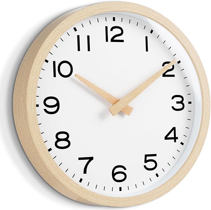 AKCISOT Wall Clock,Boho Kitchen 10 Inch Wall Clocks Battery Operated Non Ticking,Silent Modern Clock Decorative for Bedroom,Office,Bathroom,Living Room,Home (Wood Grain)