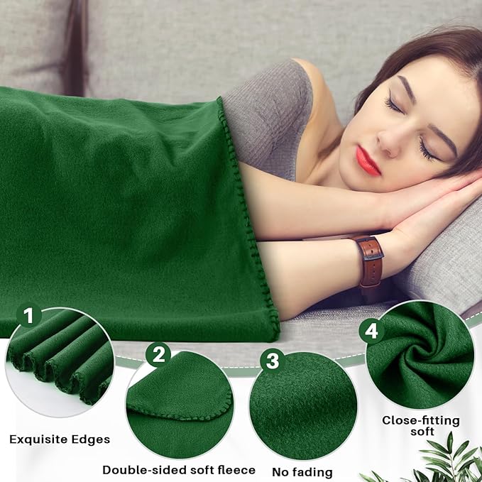 Newwiee 48 Pcs Fleece Throw Blankets Bulk 50'' x 60'' Oeko-tex Standard 100 Certified Spring Outdoor Wedding Guest Blankets Lightweight for Sleepover Donation Lap Pet Sofa Home (Green)