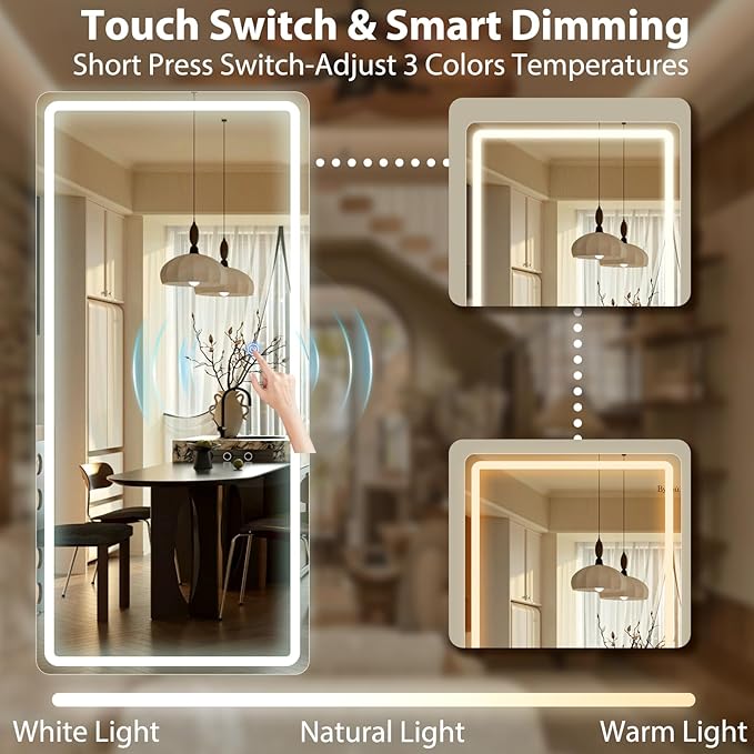 GLSLAND LED Full Length Mirror 71x32 inch Oversized Body Mirrors with Lights Wall Mounted Hanging Floor Standing Mirror for Bedroom, Living Room, Cloakroom, White