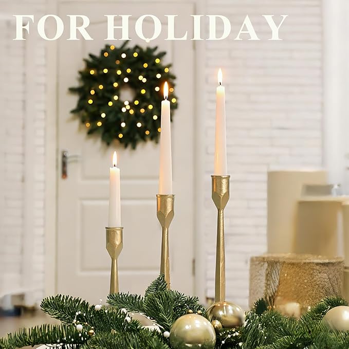 Cast Iron Tall Antique Brass Candlestick Holders Set of 3, Bronze Vintage Gold Tall Taper Candle Holders, Candle Sticks Holders Decor for Home Decor, Mantle, Table-11.8"+13.8"+15.4"(Gold)