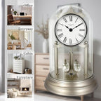 9" Genevieve Mantel Clock with Revolving Pendulum, 50th Anniversary Clock Glass Dome, Wedding Gifts, Desk & Shelf Clock for Living Room Fireplace Decor (Morning Sliver)
