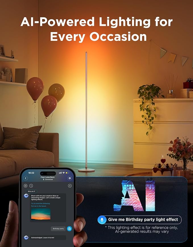 Govee RGBIC Floor Lamp, LED Corner Lamp Works with Alexa, Smart Modern Floor Lamp with Music Sync and 16 Million DIY Colors, Color Changing Standing Lamp for Bedroom Living Room Silver