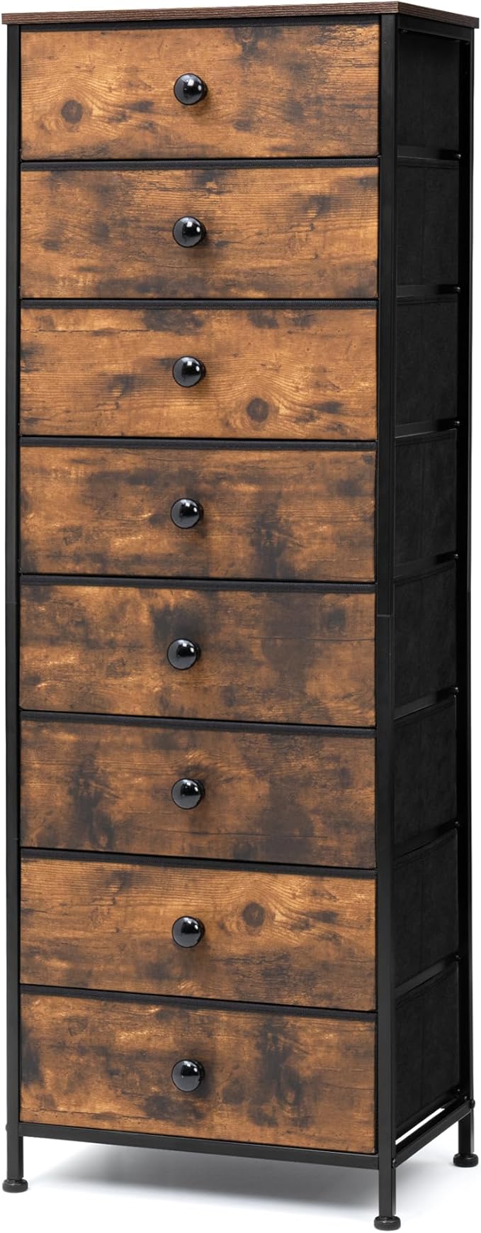 Crestlive Products Tall Dresser, 8-Drawer Fabirc Storage Tower, Chests of Drawers - Vertical Organizer Unit with Handles for Bedroom, Hallway, Entryway, Nursery, Wood Top, Closets (Rustic Brown)