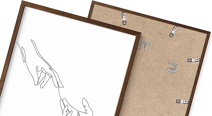 Minimalist Reaching Hands Wall Art Continuous Line Drawing Connection Symbol 12x16 Inch Oak Wood Walnut Framed Aesthetic Modern Decor Print for Bedroom Living Room