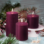 KONNI Purple Pillar Candles Set of 3, 3"x 4" Unscented Pillar Candles Bulk, 39 Hours Long Burning Candles, Smokeless&Dripless Large Round Candle for Wedding, Home Decoration, Parties, Spas, Dinner