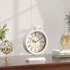 Vintage Table Clock with Bird, European Antique Style White Mantel Clocks, Desk and Shelf Decor Clock, for Farmhouse, Bedside, Living Room, Bedroom, Gift (9" H x 6.5" W)