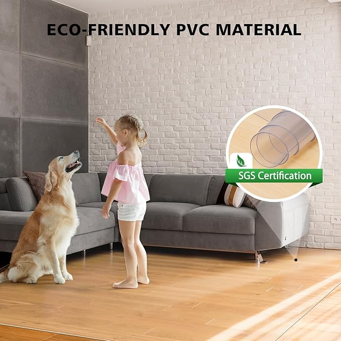 Floor Mats for Home, 5'×7' Clear Area Rug for Dining Room, Durable Non-Slip Hard Floor Living Room Rug, PVC Waterproof Rolling Chair Protector for Kitchen, Bedroom, High Traffic Areas