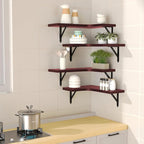 Corner Floating Shelves Wall Mounted Set of 4, Rustic Wood Storage Display Wall Shelves for Home Decor, Bathroom, Kitchen, Bedroom, Living Room, Office (Red)