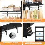 Armocity 96 Inches Closet System, 8FT Walk In Closet Organizer with 3 Shelving Towers, Heavy Duty Clothes Rack with 3 Drawers, Built-In Garment Rack, 96" L x 16" W x 75" H, Max Load 1000 LBS, Black