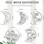Jetec 5 Pcs Moon Phase Wall Art Decor Wall Pediments Hanging Wooden Phase Spiritual Bedroom Nordic Boho Lunar Aesthetic Art for Living Room Dorm Apartment Ornament(White,10.6 Inch,Flower)
