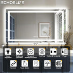 55"x30" LED Bathroom Mirrors for Wall, Front and Backlit Mirror, Anti-Fog Vanity Mirror with Lights, Stepless 3 Colors Dimmable Lighted Mirror(Horizontal/Vertical)