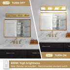 Modern LED Bathroom Lights Fixtures(4-Light),Metal Gold Acrylic Wall Lighting,Vanity Lights for Bathroom Over Mirror(6000k 27in)