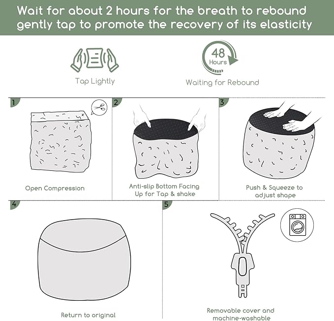 HIGOGOGO Round Stuffed Pouf Ottoman, Corduroy Poufs with Foam Chunk Filling, Furry and Fluffy Pouf Foot Stool Storage Ottoman, 26 X 18 Floor Poufs Foot Rest for Living Room, Navy