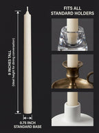 Premium White Taper Candles Stick | Bulk12 Pack | 9'' Inches | Dripless, Unscented, Smokeless Dinner Candlesticks | 7+ Hour Long Burning for Elegant Weddings, Parties & Home Decor