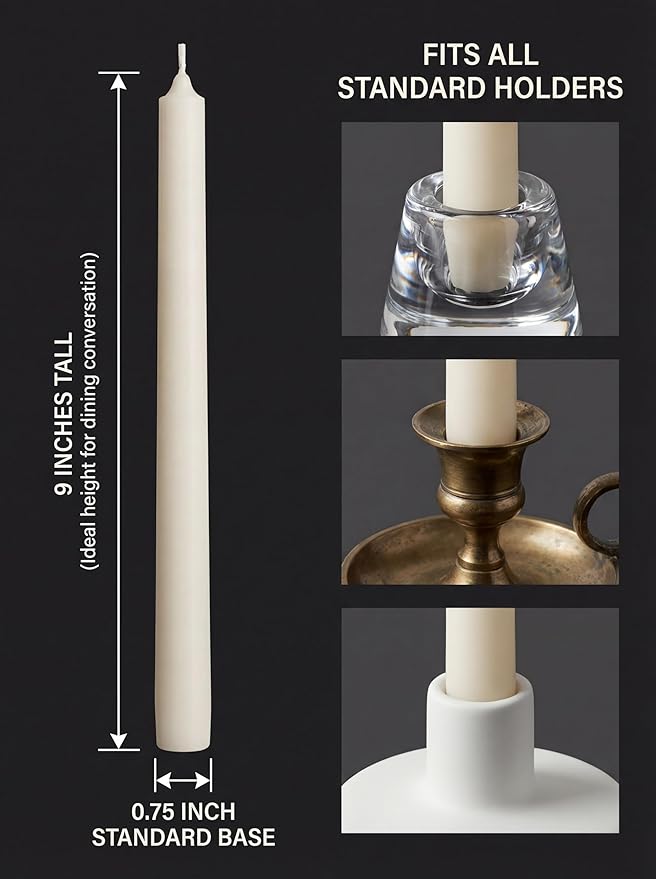 Premium White Taper Candles Stick | Bulk12 Pack | 9'' Inches | Dripless, Unscented, Smokeless Dinner Candlesticks | 7+ Hour Long Burning for Elegant Weddings, Parties & Home Decor