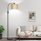 【Upgraded】 Dimmable Matte Black Floor Lamp, 1201 Lumens LED Bulb Included, Arc Floor Lamps for Living Room Modern Standing Lamp with Champagne Linen Shade, Tall Lamp for Living Room Bedroom Office