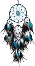 Large Dream Catcher Wall Decor Blue and Black Dream Catchers with Tree of Life Pendant Bead Handmade Feather Dreamcatcher Wall Hanging Ornament for Bedroom Living Room Home Decor