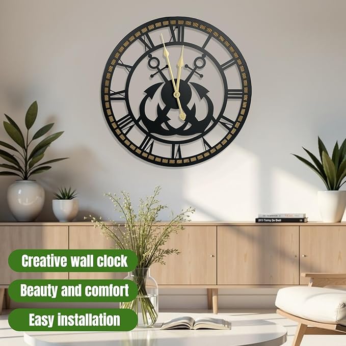 24 Inch Wall Clock, Anchor Wall Clock, Silent Non Ticking, Battery Operated Large Decor Clocks for Living Room Decor, Kitchen, Office (Nautical Style)
