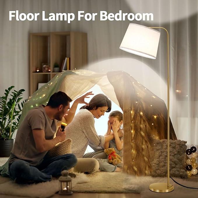 Floor Lamp for Living Room, Dimmable Modern Floor Lamps for Bedroom, Remote Control Modern Corner Standing Lamps, Nursery Industrial Adjustable Arc Tall Lamp with 9W Bulb for Office Reading