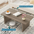 BON AUGURE Fluted Coffee Table, Wood Living Room Tables, Rectangle Coffee Tables for Living Room, Center Table for Home, Office (Greige Oak, 43Inch)
