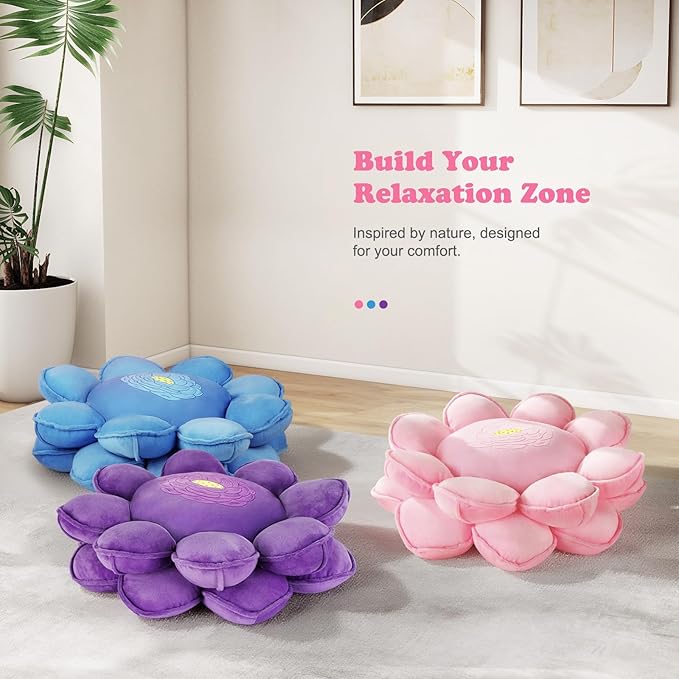 Lotus Flower Floor Pillows, Large Cushion Inspired by Lotus Flower Design, Decorative Seating for Living Room, Bedroom, and Lounge, Soft Washable Floor Cushion for Relaxation, and Family Activities