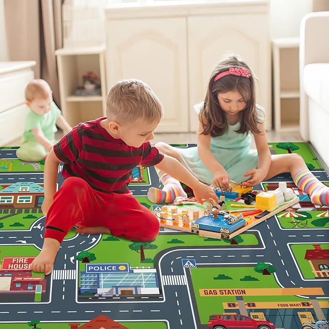 Kids Car Playmat, Kids Rug for Playroom Car Mat Town City Road Traffic Rugs, Play Mat for Floor, Extra Large Boys Kid Car Track Play Rug (Style Four, 78.7X 59 INCH)