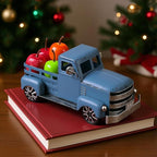 Metal Truck Decor with Christmas Fruit, Blue Vintage Farm Pickup Farmhouse Tabletop Tiered Tray Decorations, Rustic for Home Kitchen Table Top (Light Blue)