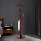 ZOZOE Wooden Classic Coat Rack Stand, Solid Wood Coat Rack Freestanding with 14 Hooks, Vintage Coat Racks with Sturdy Round Base, Natural Birch Wood Coat Tree Hanger Stand for Entryway Hallway