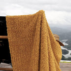 Ultra Soft Cozy Sherpa Throw Blanket, Light Weight Warm Decorative Throw Blanket with Tassel, Mustand Yellow Pattern Reversible Boho Style Blanket for Sofa, Couch, Bedroom,Travel, 50”x60”