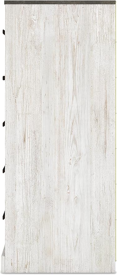 Signature Design by Ashley Shawburn Rustic 5 Drawer Chest of Smooth-Gliding Drawers and Safety Stop, White & Gray