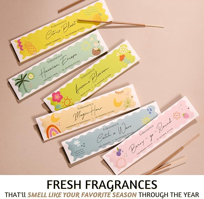 Folkulture Incense Sticks (120 Sticks) | Set of 6 Smell Like Summer Incense for Gifts, Aromatherapy | No Charcoal,Organic,Non Toxic,45 Mins Burn Time Sea Breeze, Lemon Summer Scents Insence-Sticks