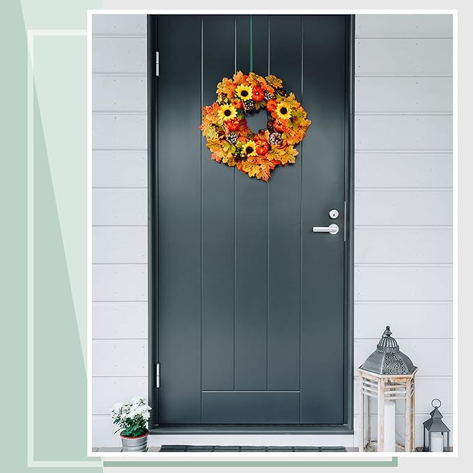 Hotop 15 Inch 6 Pcs Wreath Hangers for Front Door Over The Door Hanger Hooks Steel Wreath Doors Hangers Clothes Towel Hooks Holder for Christmas Halloween Front Decorations Welcome Sign(Green)