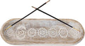 VANIYA CRAFTS® Wooden Handmade Symols Design Boat Shape Incense Holder Stand Insence Tray for Sticks Home Decor Restaurant (11X4,Antique White)