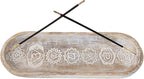 VANIYA CRAFTS® Wooden Handmade Symols Design Boat Shape Incense Holder Stand Insence Tray for Sticks Home Decor Restaurant (11X4,Antique White)