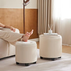 Big Round Ottoman with Storage Set of 2, Upholstered Velvet Vanity Stool for Makeup Multifunctional Foot Rest Coffee Table Padded Seat Tufted Ottomans for Living Room&Bedroom (Large White)