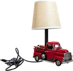 Berfutall-Decorative Rustic Red Vintage Truck USB Table Lamp，Night Light with Burlap Shade, 6.7 x 4.7 x 6.7 inches
