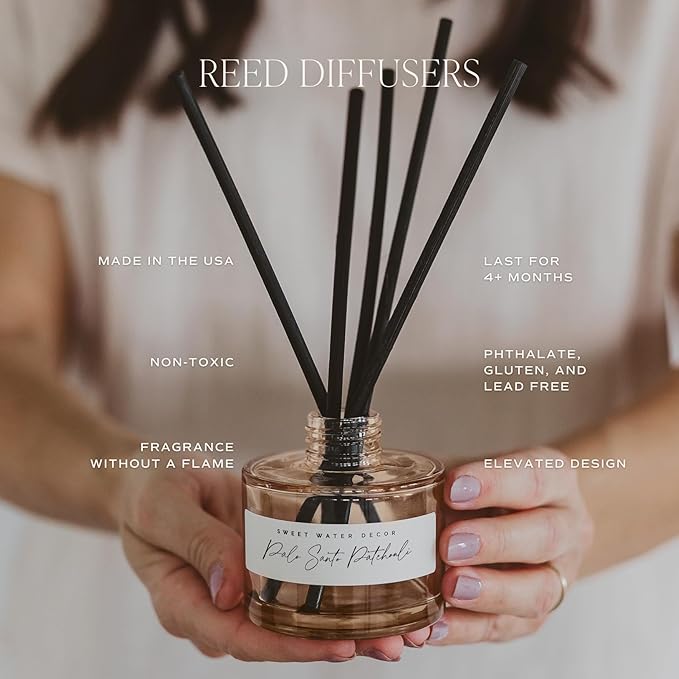 Sweet Water Decor Palo Santo Patchouli Reed Diffuser – Room Decor Aesthetic with Long-Lasting Premium Fragrance of Clove, Nutmeg, Cedarwood for 4 Months – Ideal for Aromatherapy and Home Decor